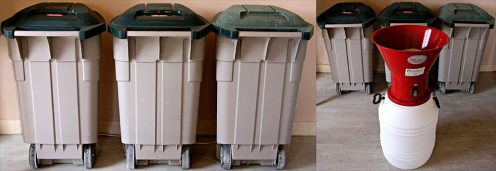 Des conteneurs et un moulin.